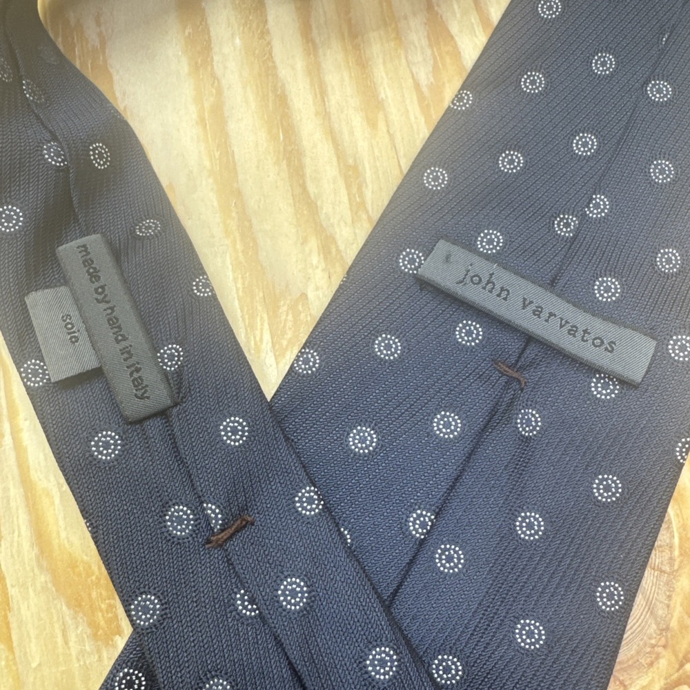 John Varvatos Neck Tie Silk Blue Geometric Handmade Classic Italy Office Preppy‎